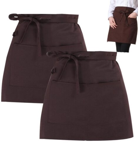 2-Pack Cotton Waist Aprons with Pockets – Brown (40 × 60 cm)