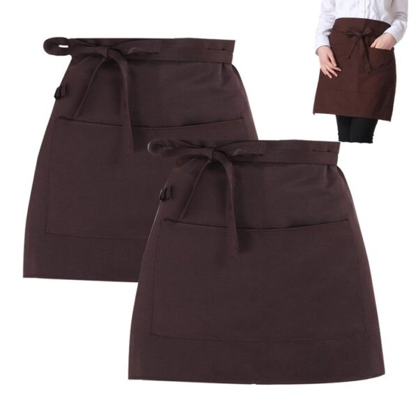 2-Pack Cotton Waist Aprons with Pockets – Brown (40 × 60 cm)