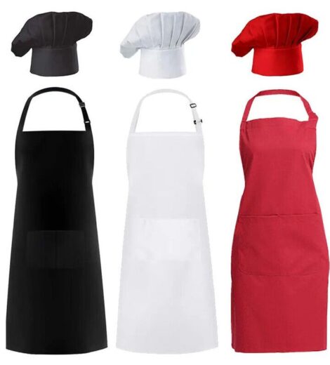 Chef Apron & Hat Set – Adjustable Half-Length Striped Design