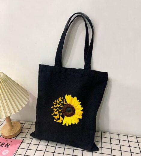 COTTON CANVAS SHOPPING BAGS BLACK COLOUR WITH YELLOW PRINT (225 GSM)