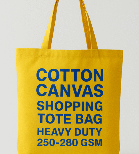 COTTON CANVAS SHOPPING BAGS YELLOW COLOUR WITH BLUE PRINTING (250-280)