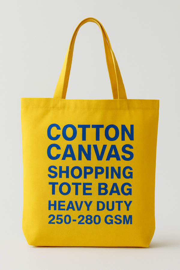 COTTON CANVAS SHOPPING BAGS YELLOW COLOUR WITH BLUE PRINTING (250-280)